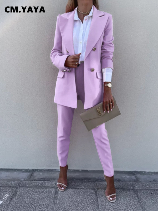 CM.YAYA Set asortat pentru femei elegante, pantaloni și sacou cu mâneci lungi, set asortat Office Lady Streetwear Chic Set 2 piese 2022 Ținute