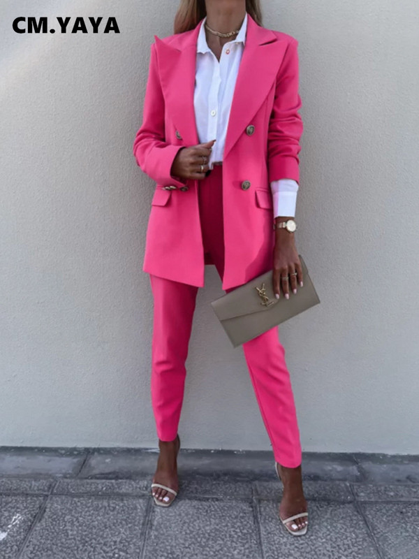 CM.YAYA Set asortat pentru femei elegante, pantaloni și sacou cu mâneci lungi, set asortat Office Lady Streetwear Chic Set 2 piese 2022 Ținute