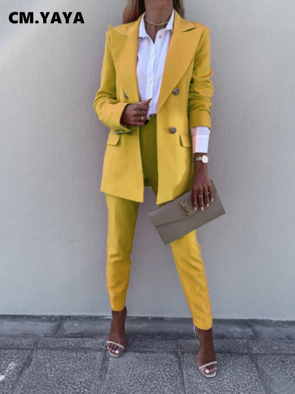 CM.YAYA Set asortat pentru femei elegante, pantaloni și sacou cu mâneci lungi, set asortat Office Lady Streetwear Chic Set 2 piese 2022 Ținute