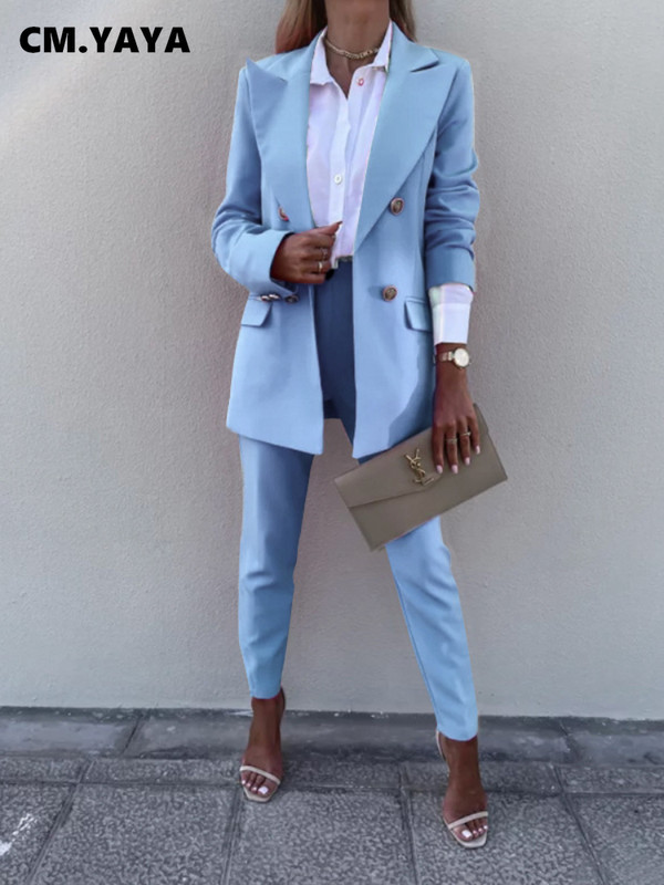 CM.YAYA Set asortat pentru femei elegante, pantaloni și sacou cu mâneci lungi, set asortat Office Lady Streetwear Chic Set 2 piese 2022 Ținute