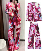 Blazer 2 Piece Set 2022 Φθινόπωρο Νέα Μόδα Print Κοστούμι με λεπτή εφαρμογή V-λαιμόκοψη Κοστούμια σακάκι Κομψά, κομψά, επίσημα κοστούμια γραφείου Casual