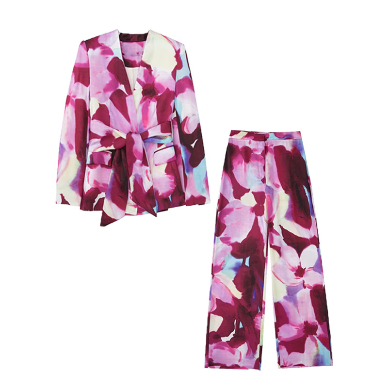 Blazer 2 Piece Set 2022 Φθινόπωρο Νέα Μόδα Print Κοστούμι με λεπτή εφαρμογή V-λαιμόκοψη Κοστούμια σακάκι Κομψά, κομψά, επίσημα κοστούμια γραφείου Casual