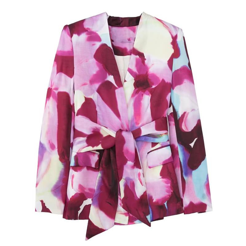 Blazer 2 Piece Set 2022 Φθινόπωρο Νέα Μόδα Print Κοστούμι με λεπτή εφαρμογή V-λαιμόκοψη Κοστούμια σακάκι Κομψά, κομψά, επίσημα κοστούμια γραφείου Casual