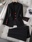 Blazer de modă caise neagră, jachetă și costum cu pantaloni, femei, femei, birou, doamne, îmbrăcăminte de afaceri, formală, set de 2 piese