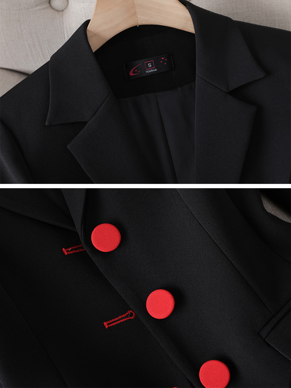 Blazer de modă caise neagră, jachetă și costum cu pantaloni, femei, femei, birou, doamne, îmbrăcăminte de afaceri, formală, set de 2 piese