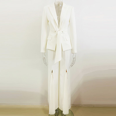 ΥΨΗΛΗΣ ΠΟΙΟΤΗΤΑΣ Newest Fashion 2022 Σετ Κοστούμι Σχεδιαστή Γυναικεία Δαντέλα Μπλέιζερ με πλισέ παντελόνι με φερμουάρ Σετ 2 τμχ