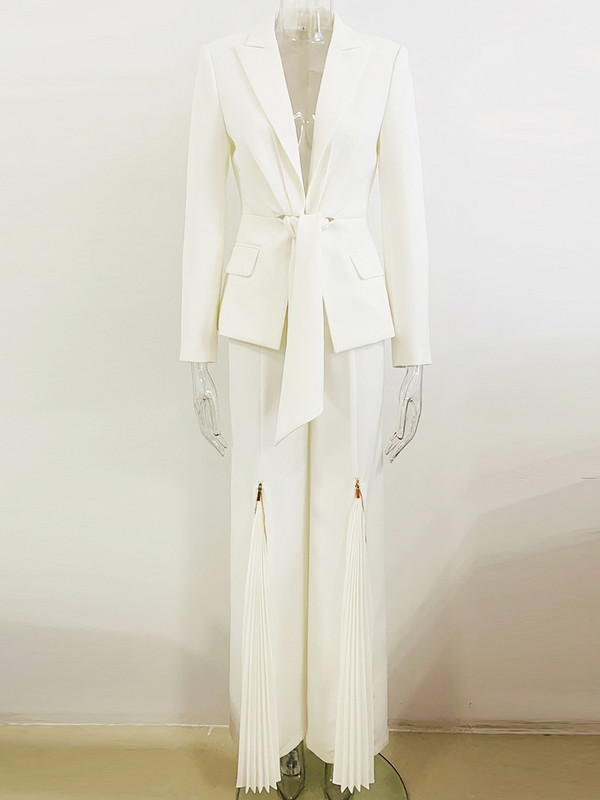 ΥΨΗΛΗΣ ΠΟΙΟΤΗΤΑΣ Newest Fashion 2022 Σετ Κοστούμι Σχεδιαστή Γυναικεία Δαντέλα Μπλέιζερ με πλισέ παντελόνι με φερμουάρ Σετ 2 τμχ