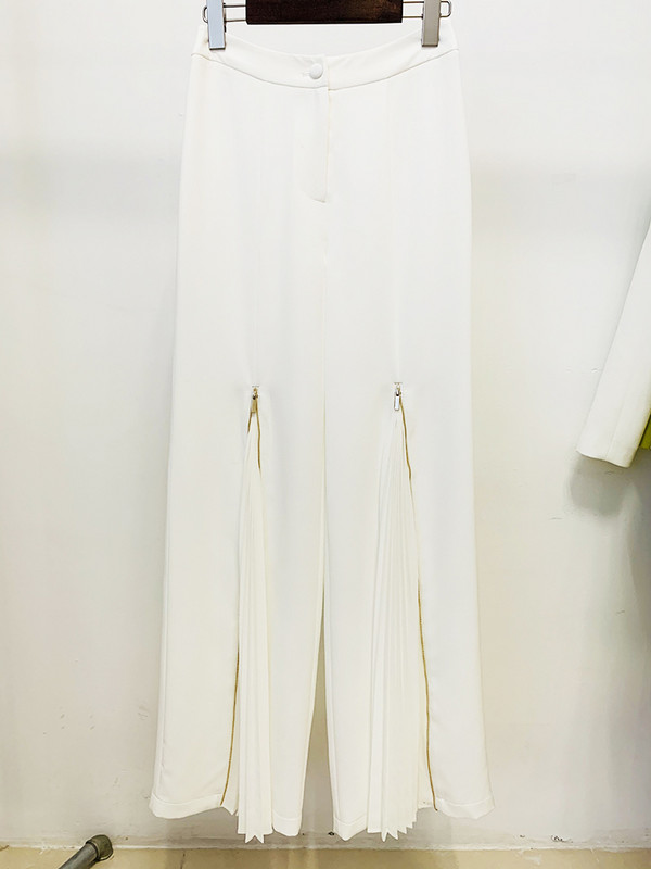 ΥΨΗΛΗΣ ΠΟΙΟΤΗΤΑΣ Newest Fashion 2022 Σετ Κοστούμι Σχεδιαστή Γυναικεία Δαντέλα Μπλέιζερ με πλισέ παντελόνι με φερμουάρ Σετ 2 τμχ