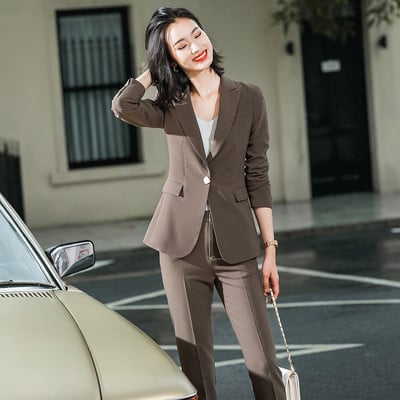 Bej Roz Kaki Caise Cafea Negru Albastru S-5XL Set 2 piese Costum pantalon femei Office Lady OL Fata Sacou Blazer și pantaloni