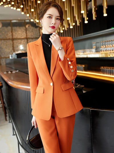 Bej Roz Kaki Caise Cafea Negru Albastru S-5XL Set 2 piese Costum pantalon femei Office Lady OL Fata Sacou Blazer și pantaloni