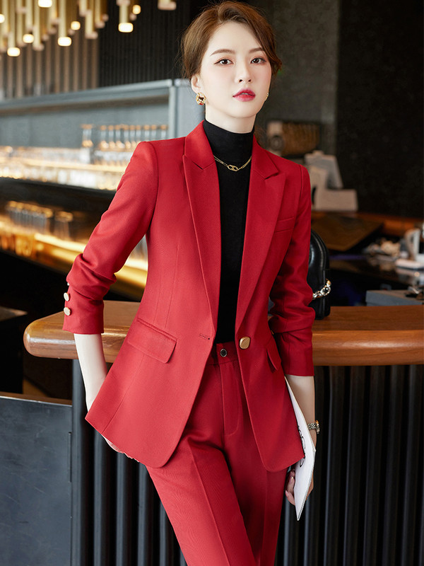 Bej Roz Kaki Caise Cafea Negru Albastru S-5XL Set 2 piese Costum pantalon femei Office Lady OL Fata Sacou Blazer și pantaloni