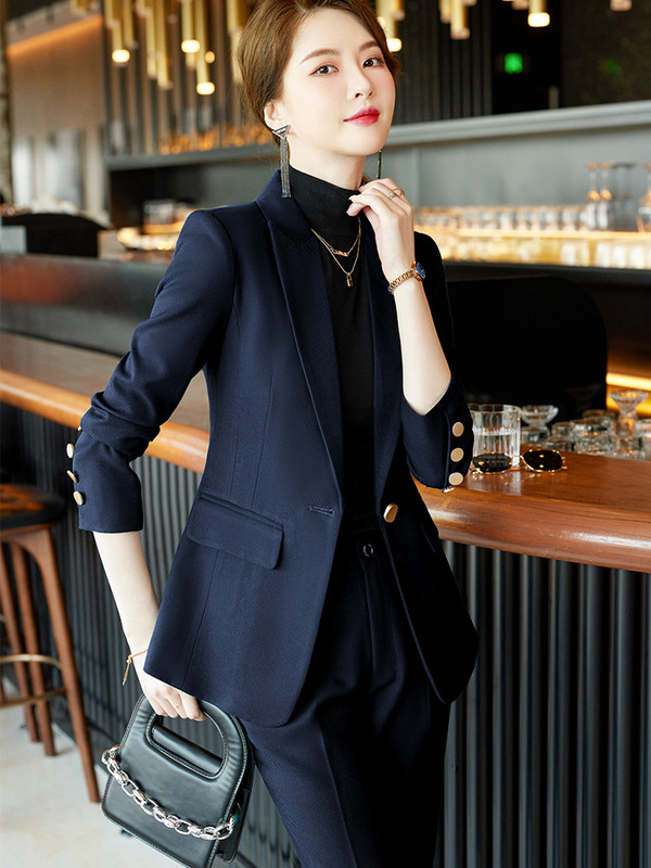 Bej Roz Kaki Caise Cafea Negru Albastru S-5XL Set 2 piese Costum pantalon femei Office Lady OL Fata Sacou Blazer și pantaloni