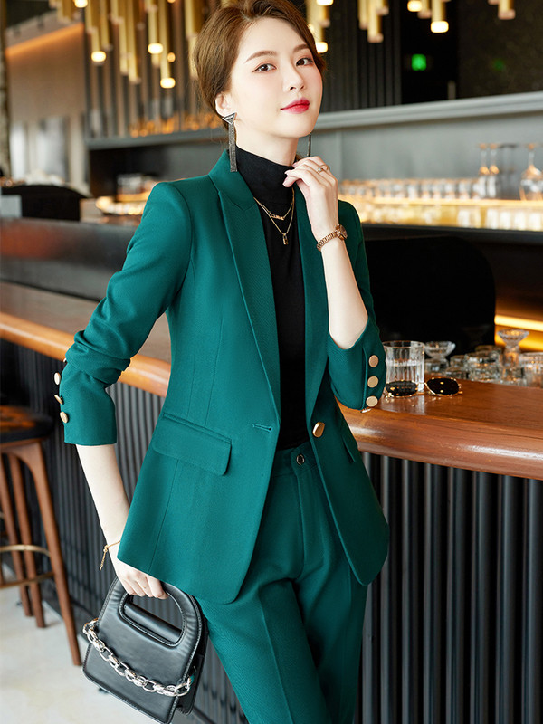 Bej Roz Kaki Caise Cafea Negru Albastru S-5XL Set 2 piese Costum pantalon femei Office Lady OL Fata Sacou Blazer și pantaloni