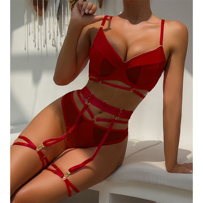 Σέξι Γυναικείο Σετ Σουτιέν με λουράκι Αλυσίδα Διακόσμηση Εσώρουχα Λεπτά Εσώρουχα Δαντέλα Διχτυωτό Πειρασμός Σέξι Εσώρουχα