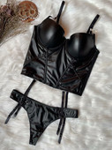 Δερμάτινα εσώρουχα Wriufred Locomotive Small Bone Shaper Σετ εσώρουχα μέσης Bralette Sexy Glossy Gathering Σετ σουτιέν