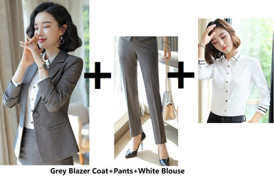 Ametlik vormiriietus Pükskostüümid naistele Ärirõivad Ülikonnad Sügis-talv Professionaalsed naiste kontoribleiserid, hallid