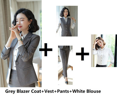 Ametlik vormiriietus Pükskostüümid naistele Ärirõivad Ülikonnad Sügis-talv Professionaalsed naiste kontoribleiserid, hallid