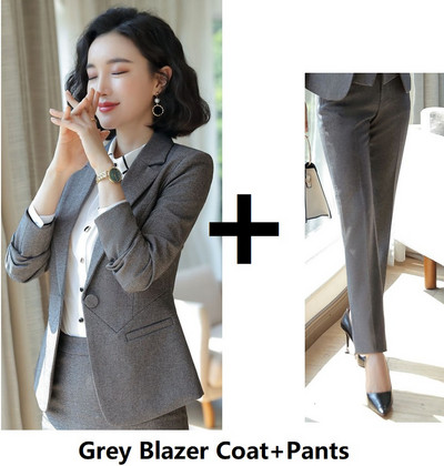 Ametlik vormiriietus Pükskostüümid naistele Ärirõivad Ülikonnad Sügis-talv Professionaalsed naiste kontoribleiserid, hallid