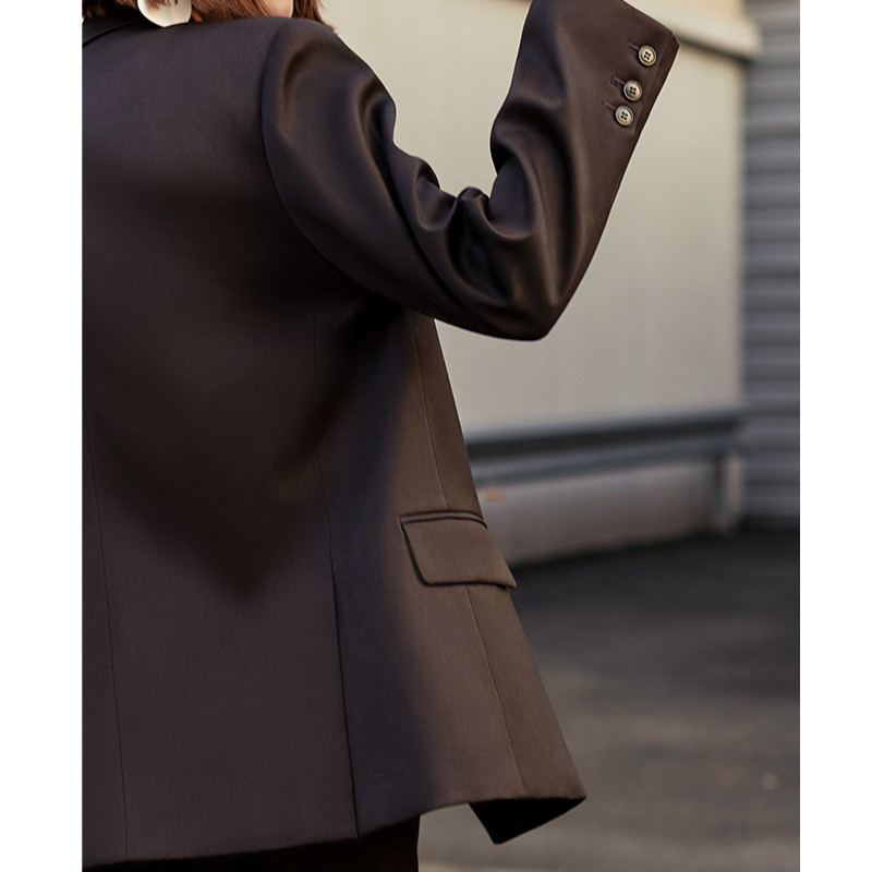 AEL Vintage φθινοπωρινό γυναικείο κοστούμι παντελόνι Σκούρο καφέ Φαρδύ σακάκι μπλέιζερ Παντελόνι με φαρδύ πόδι Σετ γραφείου (παντελόνι και μπλέιζερ πωλούνται ξεχωριστά)