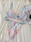 Set de lenjerie de corp sexy cu broderie din plasă ultra-subțire, sutien transparent pentru tentație, cu sârmă, chiloți de lenjerie de dimensiuni mari