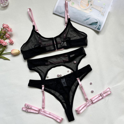 Mulherelfo Lenjerie Dantela Ținute Sexy Pentru Femeie Contrast Culoare Senzuală Lenjerie fără sudură Jartiere Erotic Scurt Truse de îngrijire a pielii