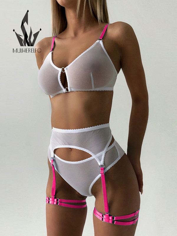 Mulherelfo Lenjerie Dantela Ținute Sexy Pentru Femeie Contrast Culoare Senzuală Lenjerie fără sudură Jartiere Erotic Scurt Truse de îngrijire a pielii