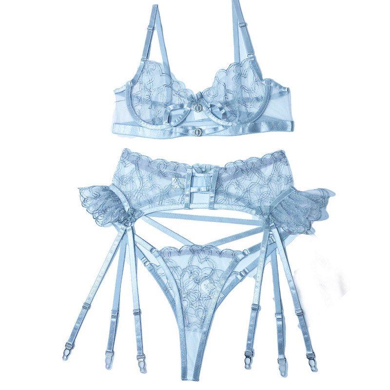 Γυναικεία Δαντελένια Σετ σουτιέν εσώρουχα διάφανα σέξι εσώρουχα Garter Αφρώδη διαμαντένια κέντημα Hear Underwire Γυναικεία εσώρουχα