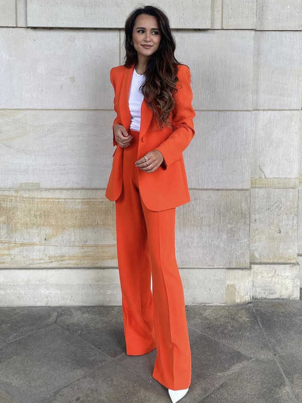 Γυναικεία ρούχα γραφείου PTYSIC με ολόσωμες τσέπες με μονό κουμπί και τσέπες Blazer παλτό flare παντελόνι σε επαγγελματικό στυλ Γυναικείο σετ δύο τεμαχίων