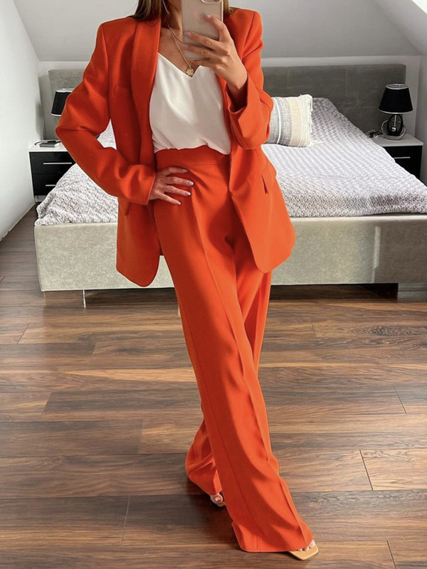 Γυναικεία ρούχα γραφείου PTYSIC με ολόσωμες τσέπες με μονό κουμπί και τσέπες Blazer παλτό flare παντελόνι σε επαγγελματικό στυλ Γυναικείο σετ δύο τεμαχίων
