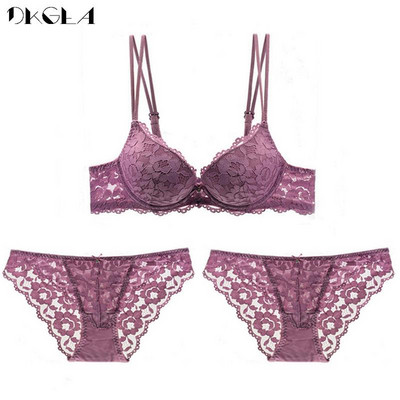Fashion Push Up Σετ σουτιέν Νέο Κέντημα Μπλε 1 σουτιέν + 2 εσώρουχα Γυναικεία εσώρουχα δαντέλα Χοντρά εσώρουχα Σετ Σέξι Brassiere ABC Cup