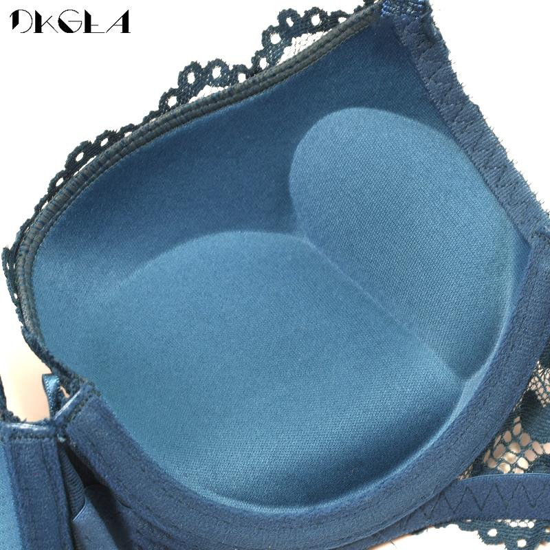 Fashion Push Up Σετ σουτιέν Νέο Κέντημα Μπλε 1 σουτιέν + 2 εσώρουχα Γυναικεία εσώρουχα δαντέλα Χοντρά εσώρουχα Σετ Σέξι Brassiere ABC Cup
