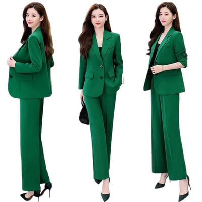 Női divat professzionális öltöny koreai elegáns tavaszi őszi új alkalmi blézer kabát + nadrág kétrészes szett női ruházat