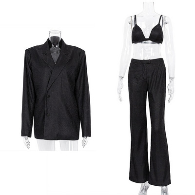 Costume de damă, unic, strălucitor, asortat, set de asortare, blazer, modă, petrecere, club de noapte, pantaloni, costum 2022 pentru femei, ținute de trening cu sclipici