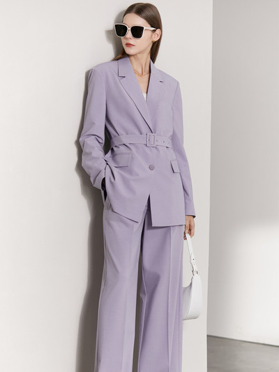 Amii Minimalistlik kevadine naiste ülikond pikkade varrukatega vööde bleisermantel vabaaja mood laia säärega püksid soliidne elegantne komplekt 12240123