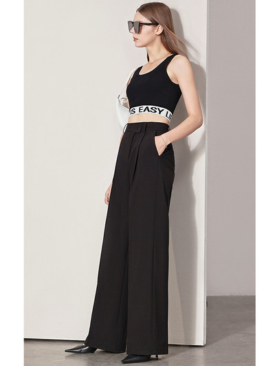 Amii Minimalistlik kevadine naiste ülikond pikkade varrukatega vööde bleisermantel vabaaja mood laia säärega püksid soliidne elegantne komplekt 12240123