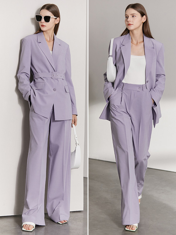 Amii Minimalistlik kevadine naiste ülikond pikkade varrukatega vööde bleisermantel vabaaja mood laia säärega püksid soliidne elegantne komplekt 12240123