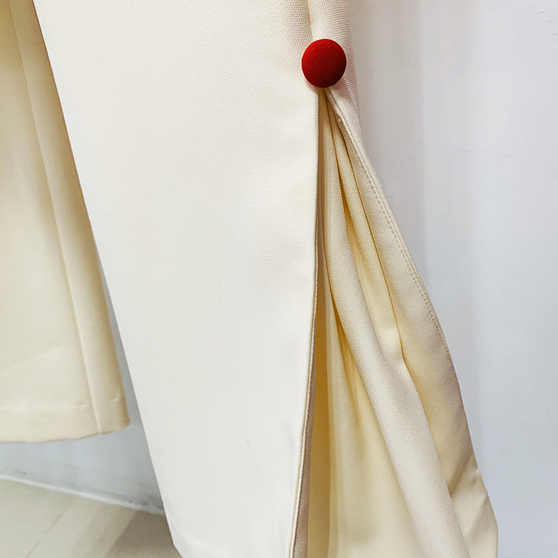 Two Piece Sets Blazer Παντελόνι Μπεζ Γυναικείο Γραφείο μονό στήθος, κόκκινο κουμπί Προσωποποιημένο ραπτικό Blazer Παντελόνι Επίσημο κοστούμι