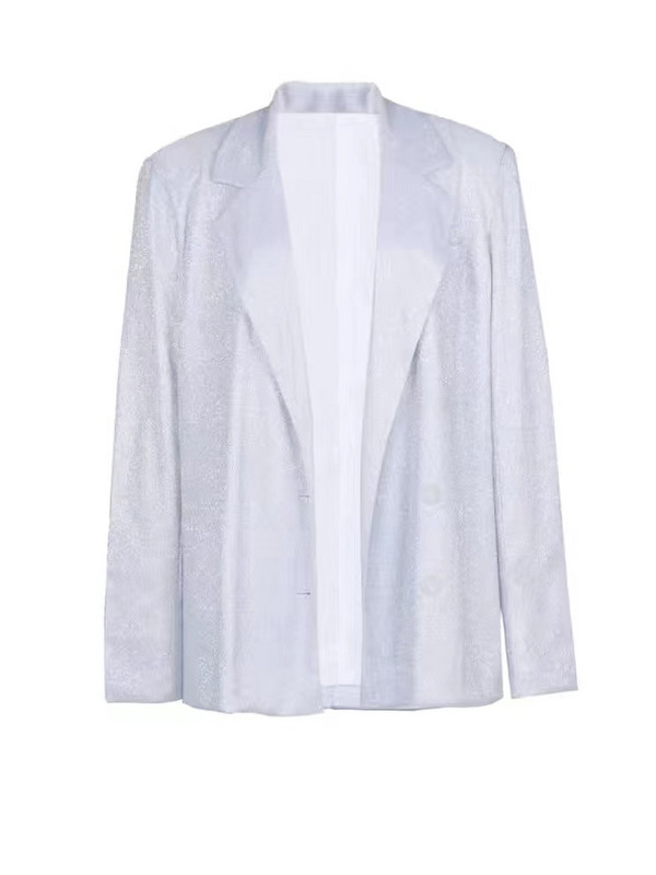 Φθινοπωρινό γυαλιστερό γυναικείο σακάκι εσώρουχα ίσιο παντελόνι High Street Διπλή σειρά στήθος Μπουφάν επίσημο κοστούμι παντελόνι 1 σετ (3 τμχ)