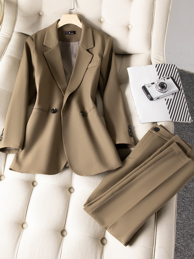 Kavano ružičasto crno žensko odijelo s hlačama Uredski ženski komplet od 2 komada Ženska poslovna radna odjeća Ravni sako i hlače s jednim gumbom