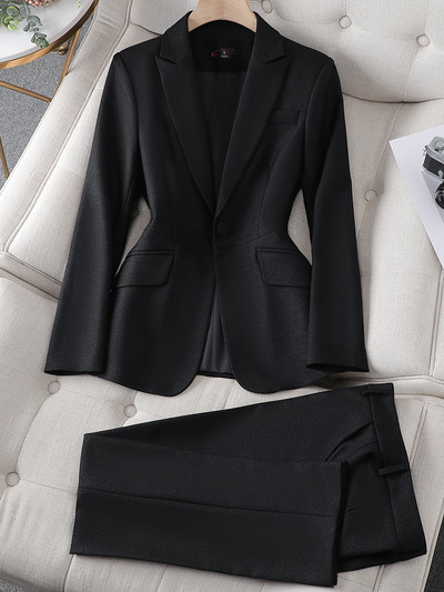 Negru cafea mov Blazer cu un singur buton și costum pantalon formal femei doamne cu mânecă lungă îmbrăcăminte de lucru pentru afaceri Set subțire 2 piese