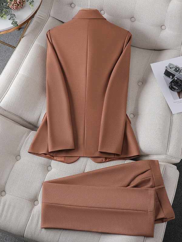 Negru cafea mov Blazer cu un singur buton și costum pantalon formal femei doamne cu mânecă lungă îmbrăcăminte de lucru pentru afaceri Set subțire 2 piese