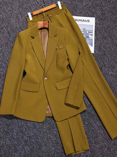 Svinīgs žakete gabalam Biroja bikses, dzeltens un rozā jaka, sieviešu bikses, 2 darba sieviešu uzvalks, melns komplekts