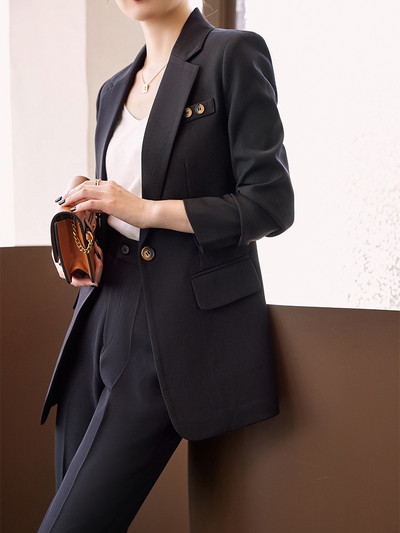 Svinīgs žakete gabalam Biroja bikses, dzeltens un rozā jaka, sieviešu bikses, 2 darba sieviešu uzvalks, melns komplekts