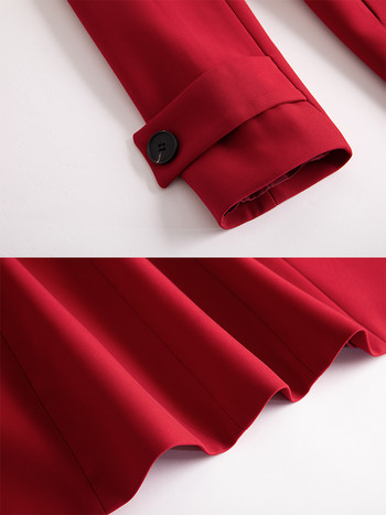 Червено яке Дамски костюм Офис Син работен дамски блейзър Дълъг дамски и черен панталон Официален комплект Бизнес 2 Едноцветни
