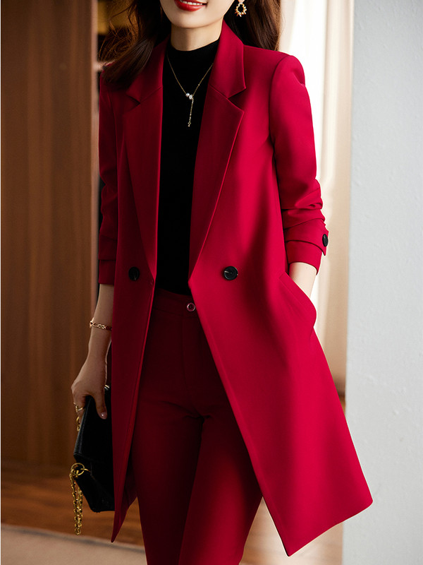Blazer 2 Red Black Pant Wear Žensko odijelo Zimska jakna Jesenska i uredska plava Ženska odjeća Poslovni poslovni komplet Ženske duge hlače