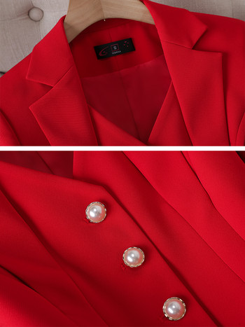 Модно бяло, червено, черно сако с блейзър и панталон с панталон Дамски женски офис дамски работни облекла Официален комплект от 2 части