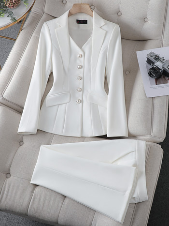 Модно бяло, червено, черно сако с блейзър и панталон с панталон Дамски женски офис дамски работни облекла Официален комплект от 2 части