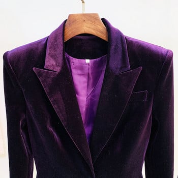 Velvet Blazer Παντελόνι Γυναικείο Σετ Μωβ Καφέ Φθινόπωρο 2021 Χειμώνας Νέο Σακάκι με ένα κουμπί + Παντελόνι Flare Γυναικείο κοστούμι γραφείου δύο τεμαχίων