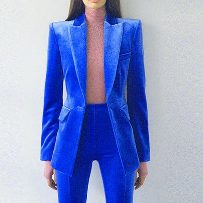 Velvet Blazer Παντελόνι Γυναικείο Σετ Μωβ Καφέ Φθινόπωρο 2021 Χειμώνας Νέο Σακάκι με ένα κουμπί + Παντελόνι Flare Γυναικείο κοστούμι γραφείου δύο τεμαχίων