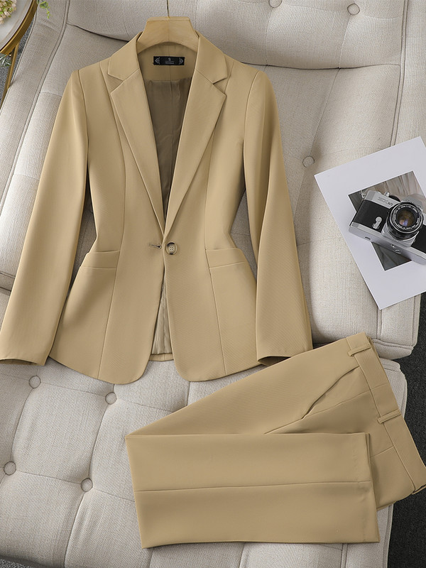 Σετ 2 εργάσιμο επίσημο παντελόνι μαύρο σακάκι ροζ επαγγελματικό μακρύ γυναικείο και γυναικείο χακί γυναικείο μανίκι κοστούμι